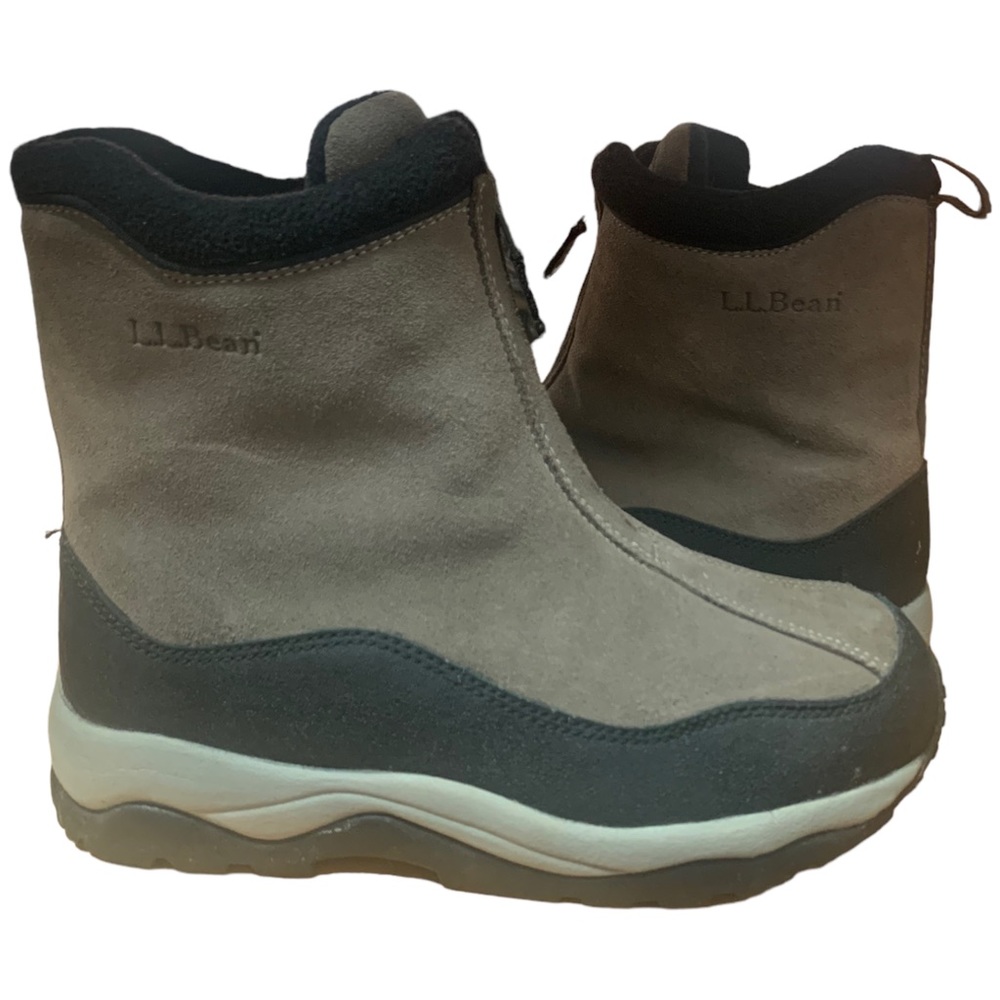 LL BEAN Women Ankle Primaloft Slip-on Suede Winter Boots Zip Front Size 8.5
